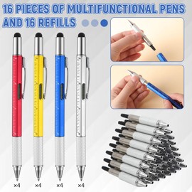 Yeaqee 16 Pcs Multi Tool Pens for Men 6 in 1 Screwdriver Pen Bulk Multi Function Pen with Refills Ruler Level Gauge Ballpoint Pen for Dad Husband Christmas Father's Day Birthday Gifts (Classic Color)