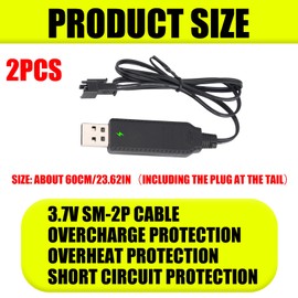 2pcs Battery Charger for Bubble Machine Gun, 3.7V SM-2P USB Cable with Indicator Light Compatible with Bubble Bazooka Machine Gun and Bunch O Bubbles