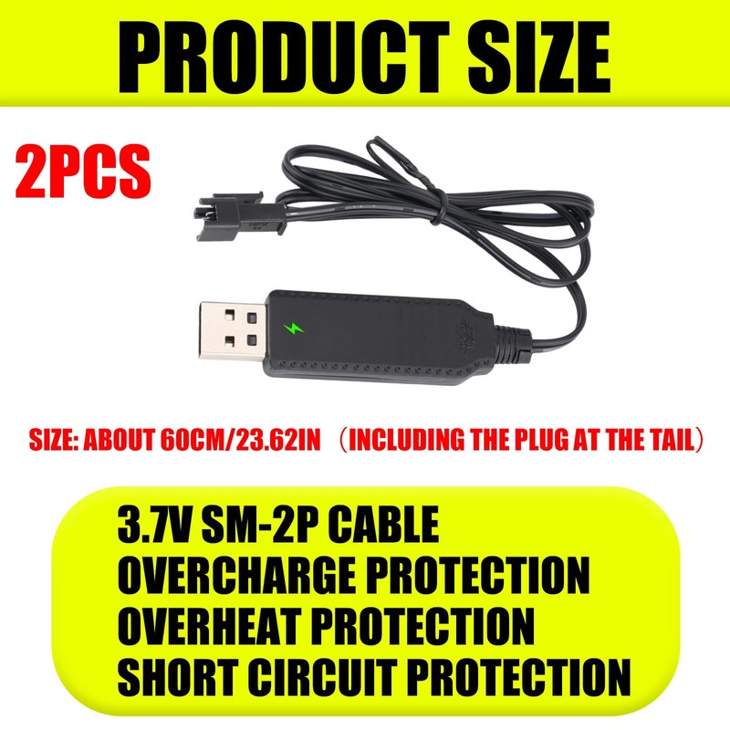 2pcs Battery Charger for Bubble Machine Gun, 3.7V SM-2P USB