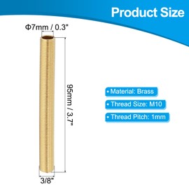 PATIKIL M10 Fine Thread Brass Lamp Pipe Nipple, 5 Pcs 95mm/ 3.7" Length Hollow Tube Adapter Coupler Connector Pipe Fitting Hardware DIY Repair Part for Lamp Lights