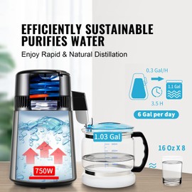 Happybuy Silver 750W Stainless Steel Distilled Water Maker 4L Water Distiller, 1.05 Gallon Pure Water Purifier for Home Countertop