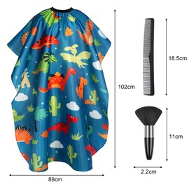 AYBUY Kids Hairdressing Gown Barbers Cape, Green Dinosaur Cutting Gowns with Neck Duster Brush and Hairdressers Comb, Waterproof Children Salon Cape Apron, Barber Accessories
