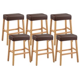 PU Leather Bar Stool Covers Rectangular, 100% Waterproof Stool Covers Rectangle Super Stretch 20% Thicker Leather Saddle Stools Cover Rectangular Counter Bar Stools with Elastic Band (6 PCS, Coffee)