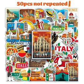 COYUN 50 pieces adesivi Italia, travel stickers, mini size, scrapbook sticker accessories, decorative stickers for camping, suitcase, scrapbook, skateboard, laptops, photo albums