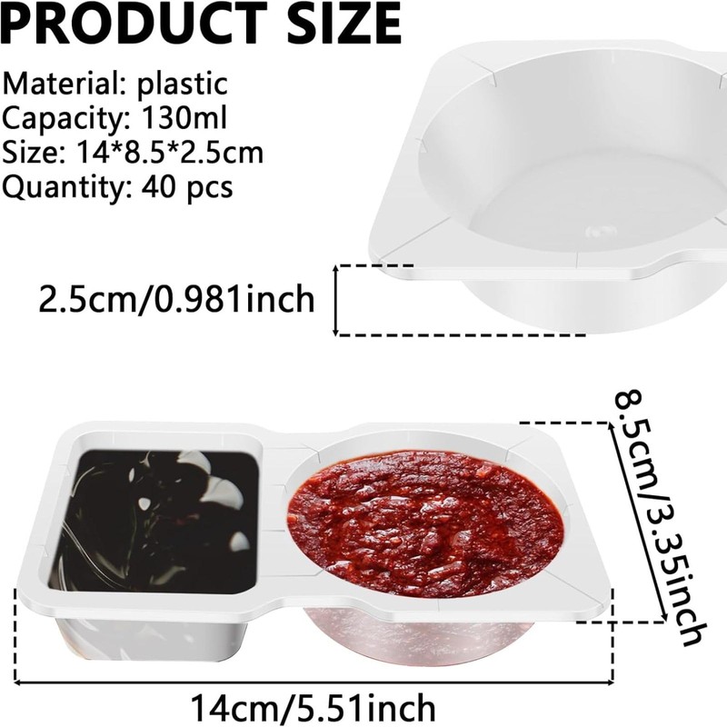 xinyee 40PCS Double Compartment Condiment Containers with Lids, 2 Compartment