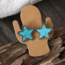 Retro Turquoise Cow Head Boots Cactus Star Love Heart Shape Necklaces Earrings Set Bohemia Western Cowboy Cowgirl Bull Head Pendant Necklace for Women Country Concert Dress Party Jewelry Gifts-StyleD