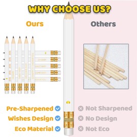 Vusnud 50Pcs – Baby Shower Sharpened Half Pencils with Erasers, Pre-sharpened Pencils for Baby Shower Games, 4 Inches (White - Oh Baby)