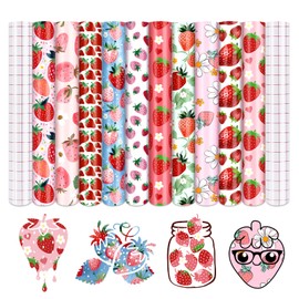 Tintnut Strawberry Permanent Vinyl - 10 Sheets 12inchesx10inches Flower Pattern Adhesive Vinyl Strawberry Flower Pattern Outdoor Vinyl Compatible with Cricut or Silhouette