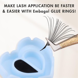 Embagol 100 PCS Glue Rings for Eyelash Extensions Disposable Lovely Heart Blossom Cups Makeup Plastic Nail Art Supplies - Blue