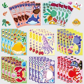 16 Pcs Marine Life Face-Swap DIY Stickers - Large-Size Waterproof Vinyl Cute Dress-Up Decals for Skateboards, Fridges, Cartoon Ocean Decor(Marine Life)