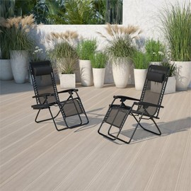 Flash Furniture Adjustable Mesh Zero Gravity Lounge Chair in Black (Set of 2)