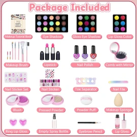 Hollyhi 59Pcs Kids Makeup Kit for Girl, Washable Play Makeup Toys Set for Dre...