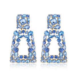 EVER FAITH Rectangle Dangle Earrings for Women Girls, Sparkle Rhinestone Crystal Geometric Statement Earring Sea Blue