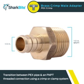 SharkBite 1/2 Inch Crimp MNPT Male Adapter, Brass Plumbing Fitting, PEX Pipe, Copper, UC120LFA