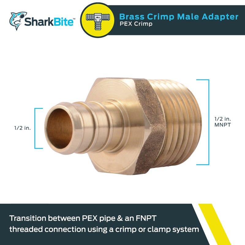 SharkBite 1/2 Inch Crimp MNPT Male Adapter, Brass Plumbing Fitting,