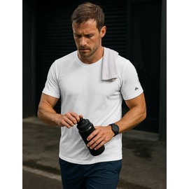 Zengjo Mens Running Shirts Quick Dry Lightweight Moisture Wicking Short Sleeve Gym Workout Athletic Tee(White,Large)