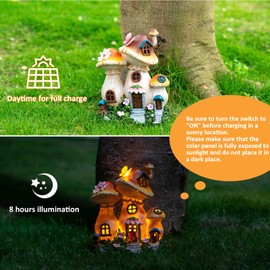 Candieslife Solar Garden Statue Lights Mushroom Fairy House Figurine, Outdoor Memorial Garden Ornaments Waterproof Decoration for Outside Patio Yard Lawn Decor