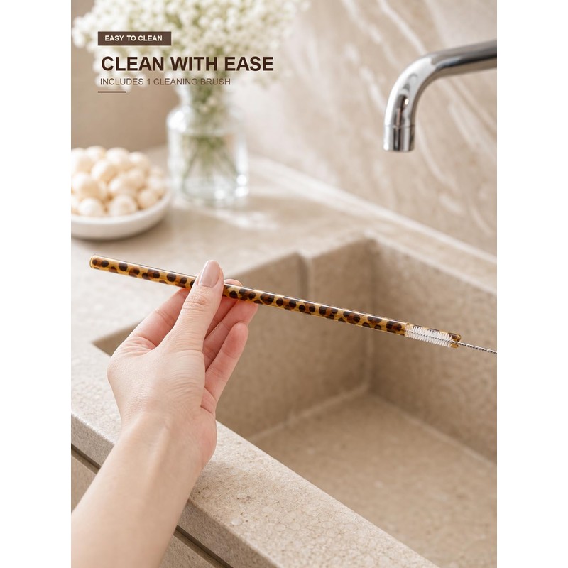 Fanquility 10Pcs Reusable Leopard Straws Cute Cheetah Print Straws