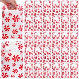 GliCraft 100 Pcs Christmas Peppermint Gift Bags with Handles Plastic Candy Cane Stripe Goodies Gift Bags Treat Bags Candy Party Favors Bags for Christmas Birthday Wedding Party Supplies Decoration