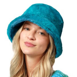 CHOK.LIDS Everyday Winter Fur Bucket Hat Unisex Trendy Soft Fluffy Warm Lightweight Fleece Fisherman Cap for Women Men (Turquoise)