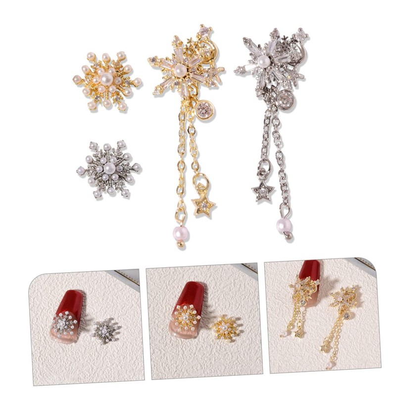 IWOWHERO 4pcs Snowflake Nail Charms Nail Accessories for Art Decorative