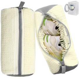 Shoe Washing Machine Bag, Shoe Washing Bag for Washer and Dryer, Reusable Laundry Shoe Bag with Sturdy Zipper, Roomy Shoe Cleaning Bag for All Shoes Types and Sizes, Off White 2PSC