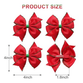 4PC Christmas Hair Bow Clips for Women Girls 4 Inch Party Dress up Hair Accessories Red with Green Edge