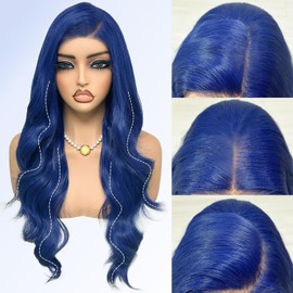 Lace Front Wig, 6x5 Wear and Go Glueless Body Wave Synthetic lace front Wigs, 26Inch Pre Plucked Pre Cut HD Lace Frontal Wig With Baby Hair (Blue, 6x5)