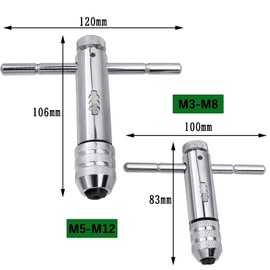 Bestgle Screw Tap, Ratchet, Tap Holder, T Handle, Metric Type, Tap Wrench, Adjustable, Drill Tap, Torsion Tap, T-Type Tap Holder, For Threading Tapping Hands, Hand Tapping Work [M3-M8, M5-M12]