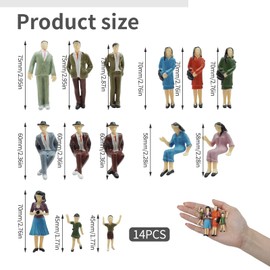 LLFYXM Miniature People Figurines Set 14 Piece 1:25 Scale, Realistic Painted Plastic Model Figures for Architectural Models, Train Sets & Dollhouses Standing & Seated Poses for Miniature Scenes