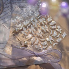 Summer Bow Nail Stickers for Nail Art - 1 Sheets Ice Transparent Nail Art Stickers 3D Self Adhesive Silver Glitter Bow Nail Decals Manicure Supplies for Women DIY Decoration