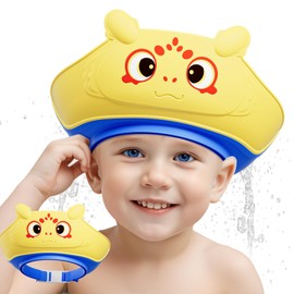 Lonlown Baby Shower Cap Shield for Kids,Toddler Bath Visor for 0-10 Years Old Baby Soft Silicone Kids Shower Cap,Adjustable Baby Shower Hat,Protector Eye Ear,Washing Hair Fun,Yellow