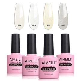 AIMEILI Shimmery Semi-Permanent Nail Polish Nude Colors Gel Kit UV LED Soak Off Gel Nail Polish Set 4x10ML - Kit 31