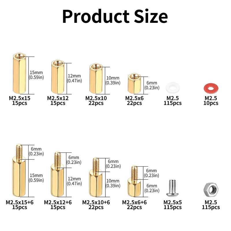 Pack of 503 M2.5 Brass Male Female Hex Screws Nut
