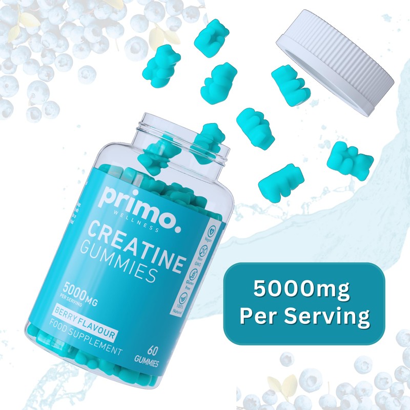 Primo Wellness Creatine Gummies 5000mg – 60 Count Berry Flavoured