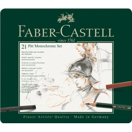 Faber-Castell Pitt Monochrome Set in Storage Tin, Medium, 112976 Dark Pieces + 2 Pads