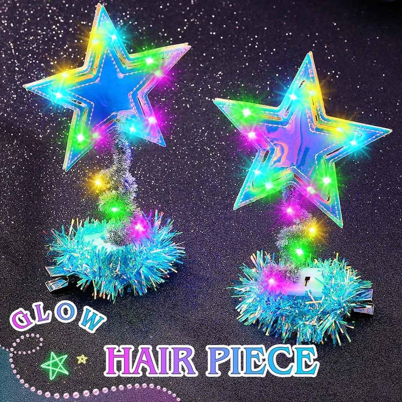 JONKY Light Up Star Hair Clips LED Headpiece Glow Cosplay