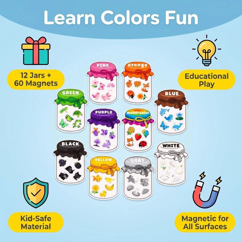 Magnetic Colour Sorting Toys - 12 Pcs Fridge Magnets for