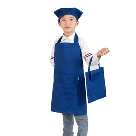 JACKIE &amp; YORK Children’s Apron, Kids, Bandanna Style Head Covering and Storage Bag Included, Easy to Put On and Take Off, Elementary School, Unisex, Cute, Simple, Dust Resistant, blue