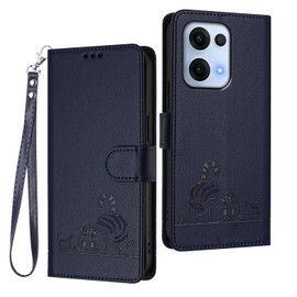 WBWONE Leather Case for OPPO Reno 13 (Reno13) 5G Magnetic Wallet Cover RFID Shell, Card Slots/Stand Bumper Foldable Cat Pattern Design - Blue