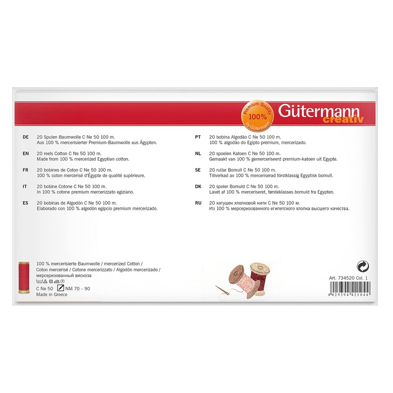 Gütermann creativ Set filo da cucito con 20 bobine Cotone