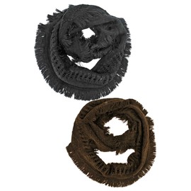 Black & Brown Unisex Winter Knit Infinity Scarf Lot 2 Pack Bundle