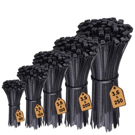 Hashtnagar Cable Ties Black Plastic, Pack of 500 Nylon PA66 Zip Ties for Home Office Garden PC Garage Workshop, Multi-Pack Tie Wraps 100/150/200/250 mm