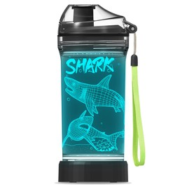 YuanDian Shark Gifts - Botella de agua para niños con diseño 3D de tiburón de animales oceánicos, Tritan de 14 onzas, sin BPA, ecológica, tazas de bebida frescas, regalo para la escuela, niños y niñas, Navidad, día festivo