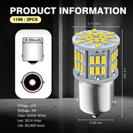 Dogary 2 PCS 1156 LED Turn Signal Light, 6800K Single Contact Super Bright Bulb, Tail Parking Light Reversing Light Replacement, Universal Lighting Accessory for Cars (White)