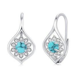 Turquoise Earrings 925 Sterling Silver Turquoise Bohemia Leverback Earrings Jewelry for Women Hypoallergenic Earrings for Sensitive Ears
