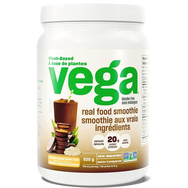 Vega Real Food Smoothie, Plant Based Protein Powder, 518g-530g, Chocolate Peanut Butter (520g)