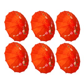 TJ Global PACK OF 6 Japanese Chinese Kids Size 22" Umbrella Parasol For Wedding Parties, Photography, Costumes, Cosplay, Decoration And Other Events - 6 Umbrellas (Red)