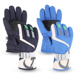 Zsedrut Kids Ski Gloves Boys Girls Waterproof Snow Mittens Toddler Warm Fleece Cold Weather Gloves (Blue+Navy, 11-15 Years)