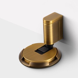 Yagman 1 Pack Windproof Door Stoppers Adjustable Bottom of Door Holder No Drilling Heavy Duty Mechanical Floor Door Stop with Screws and Adhesive Antique Brass 87006-AB-1